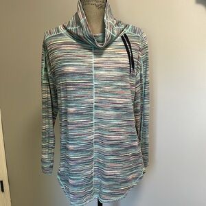 Talbots T by Talbots Sz M Long Sleeve Mock Neck Tee - Multi Color Stripe Design